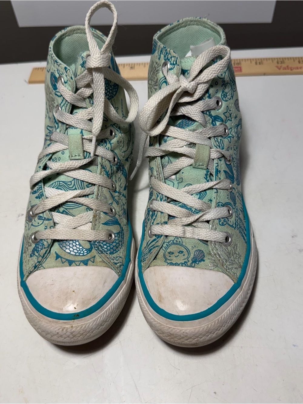 Converse Kids 3 (35 EUR) High-Top Sneakers in Teal & White W/ Ocean Graphic